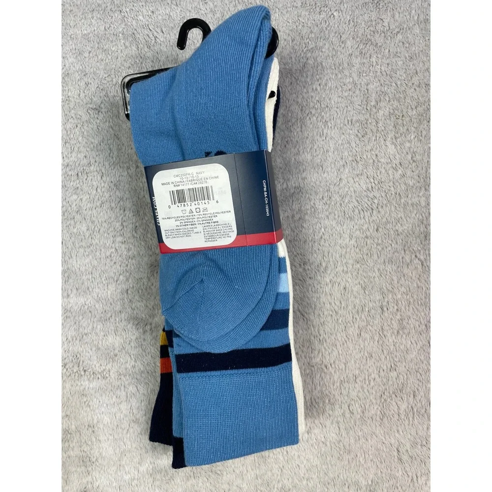 ⁠NEW Mens 3 Pack Casual Crew Socks Navy Blue Stripe White Half Cushion 6-12.5⁠